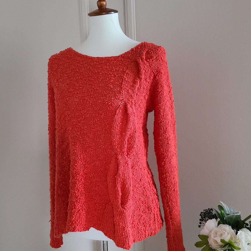 Anthropologie Sparrow coral cotton texture sweater